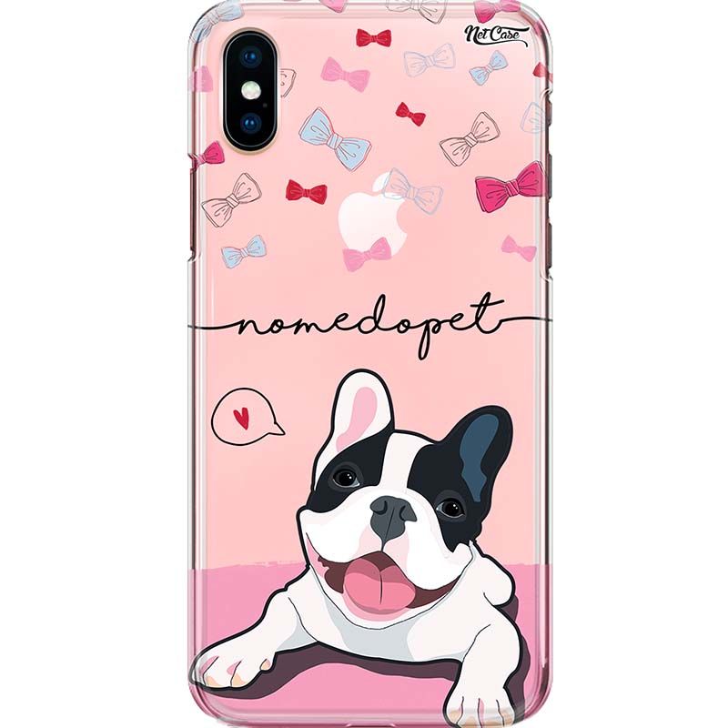 Capa Silicone NetCase Transparente Nome Bulldog Francês Lacinhos