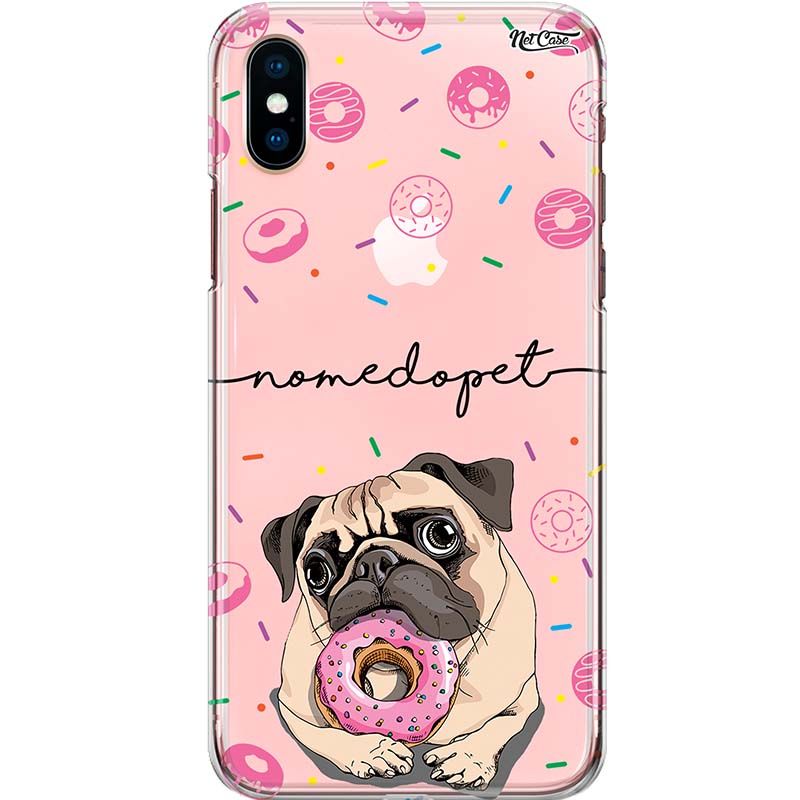 Capa Silicone NetCase Transparente Nome Pug Donuts