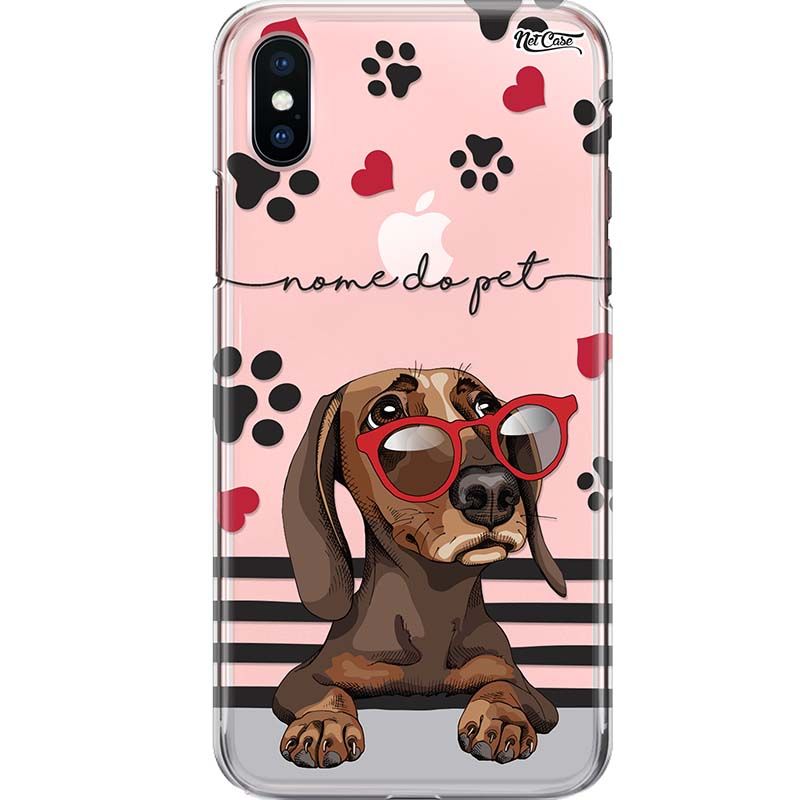 Capa Silicone NetCase Transparente Nome Dachshund Óculos