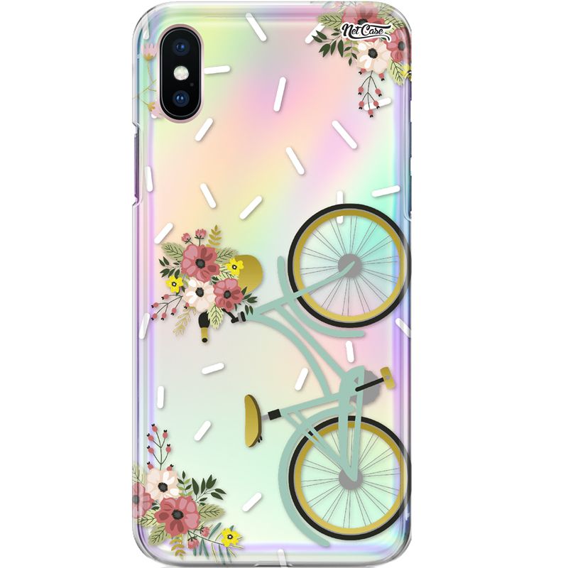 Capa Silicone NetCase Holográfica Bicicleta Arranjo de Flores