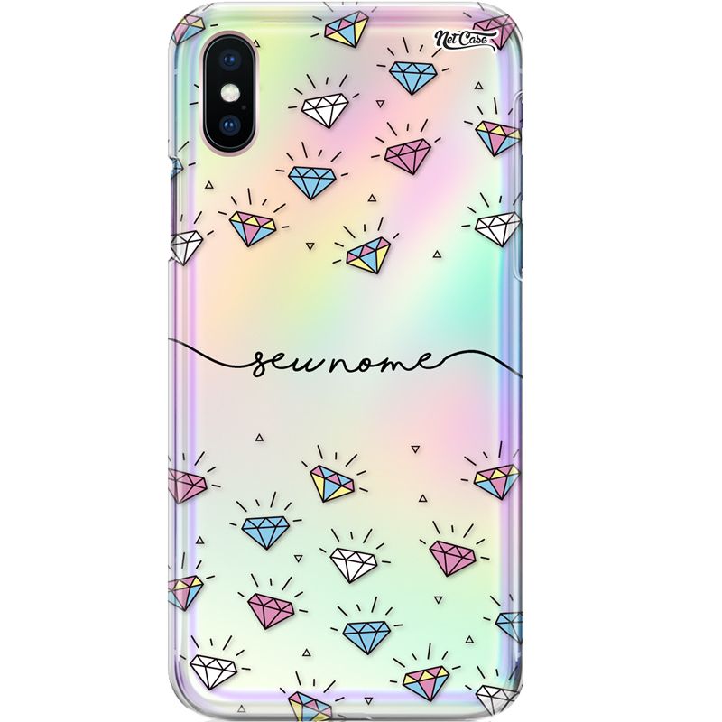 Capa Silicone NetCase Holográfica Nome Colorful Diamonds