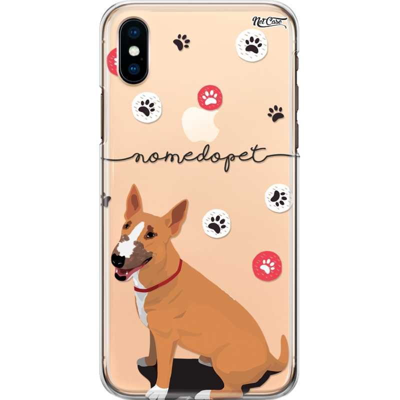 Capa Silicone NetCase Transparente Nome Bull Terrier Vermelho e Branco