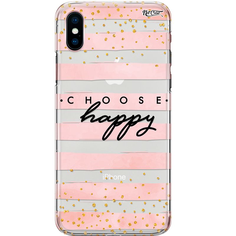 Capa Silicone NetCase Transparente Faixas .Choose. Happy 