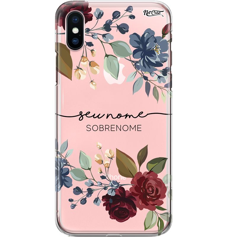 Capa Silicone NetCase Transparente Nome Floral Vermelho e Azul