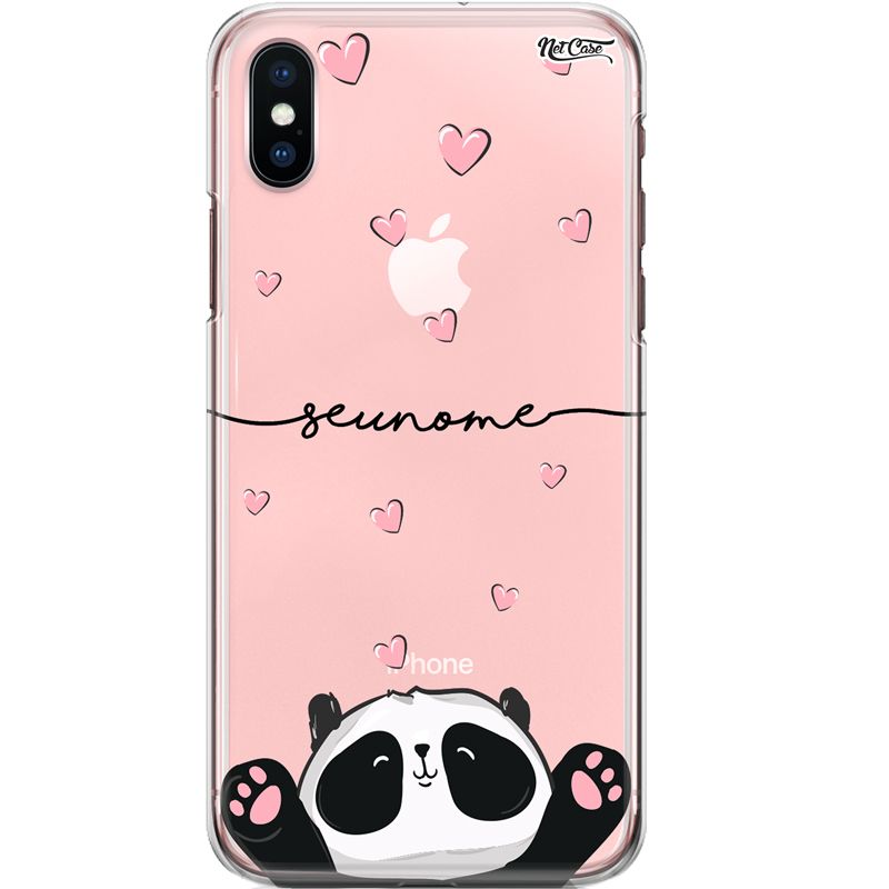 Capa Silicone NetCase Transparente Nome Panda Little Hearts