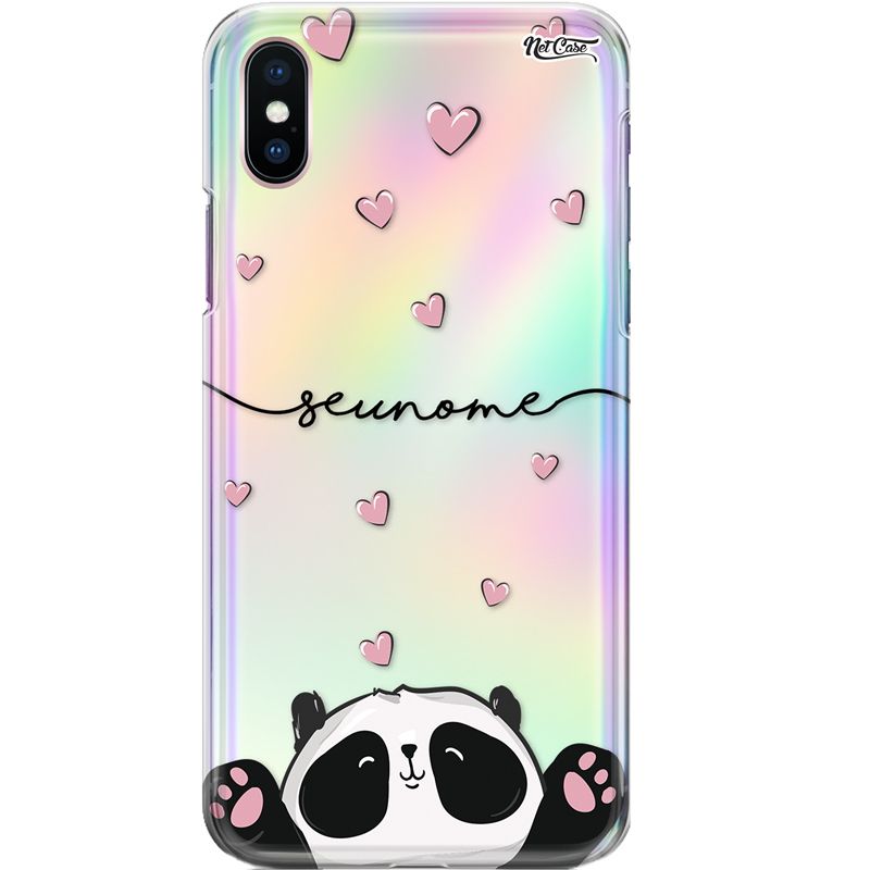 Capa Silicone NetCase Holográfica Nome Panda Little Hearts