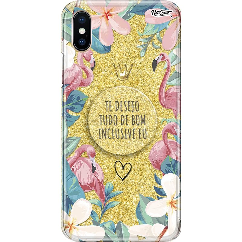 Capa Netcase Glitter + Pop 3in1 Dourado - Flamingos: Te Desejo Tudo de Bom... Inclusive Eu