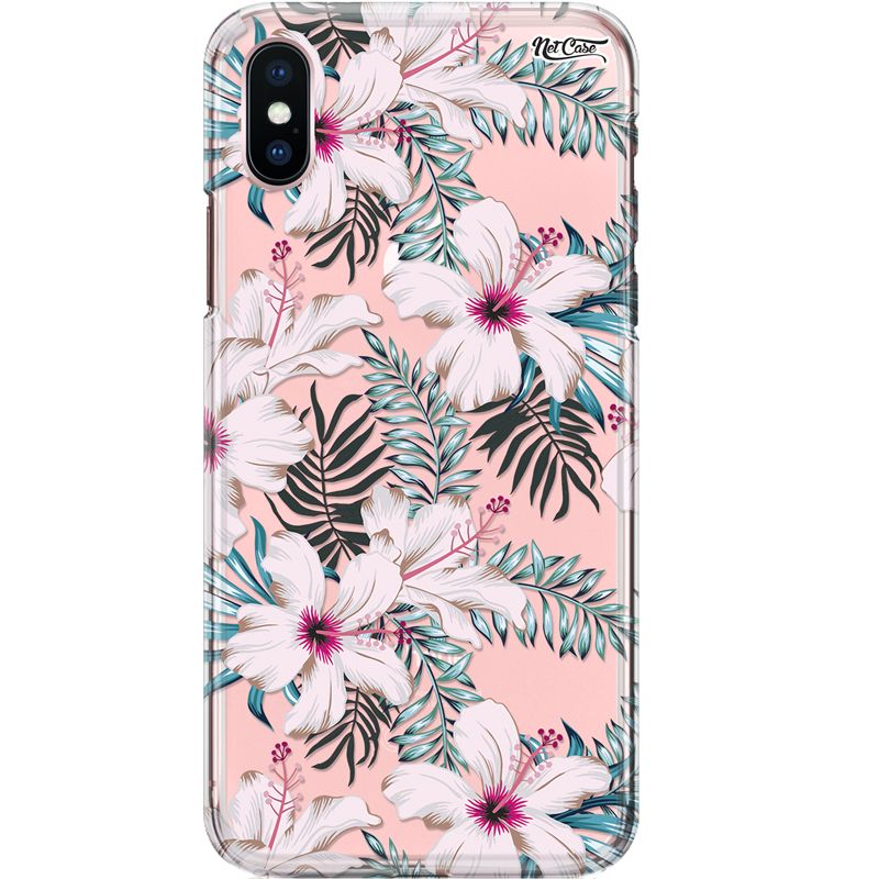 Capa Silicone NetCase Transparente Hibisco Branco