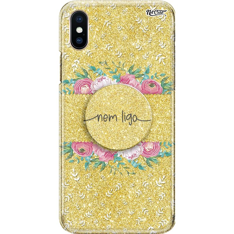 Capa Netcase Glitter + Pop 3in1 Dourado - Floral Nem Ligo