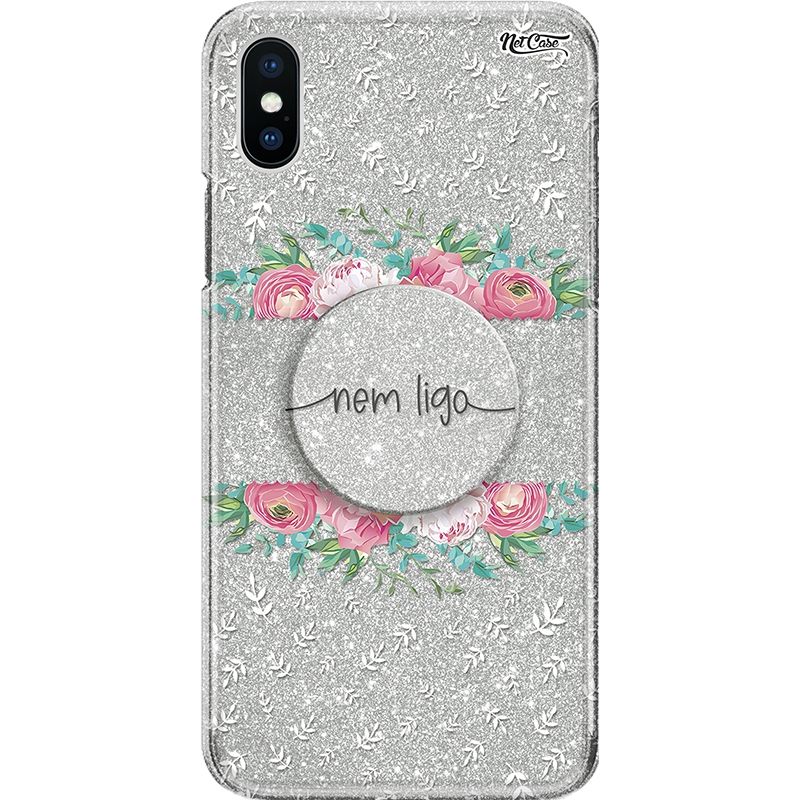 Capa Netcase Glitter + Pop 3in1 Prata - Floral Nem Ligo