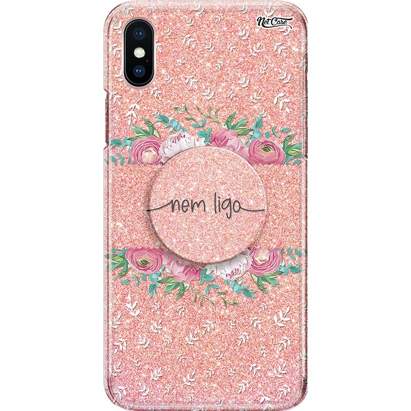 Capa Netcase Glitter + Pop 3in1 Rosê - Floral Nem Ligo