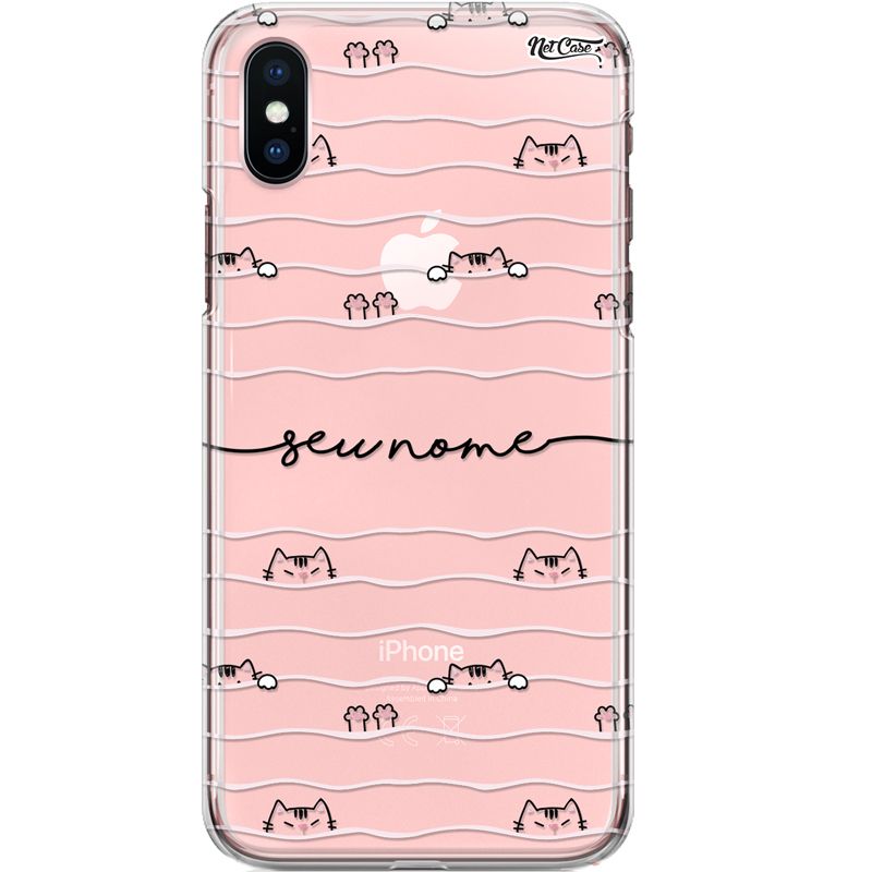 Capa Silicone NetCase Transparente Nome Cat Lines