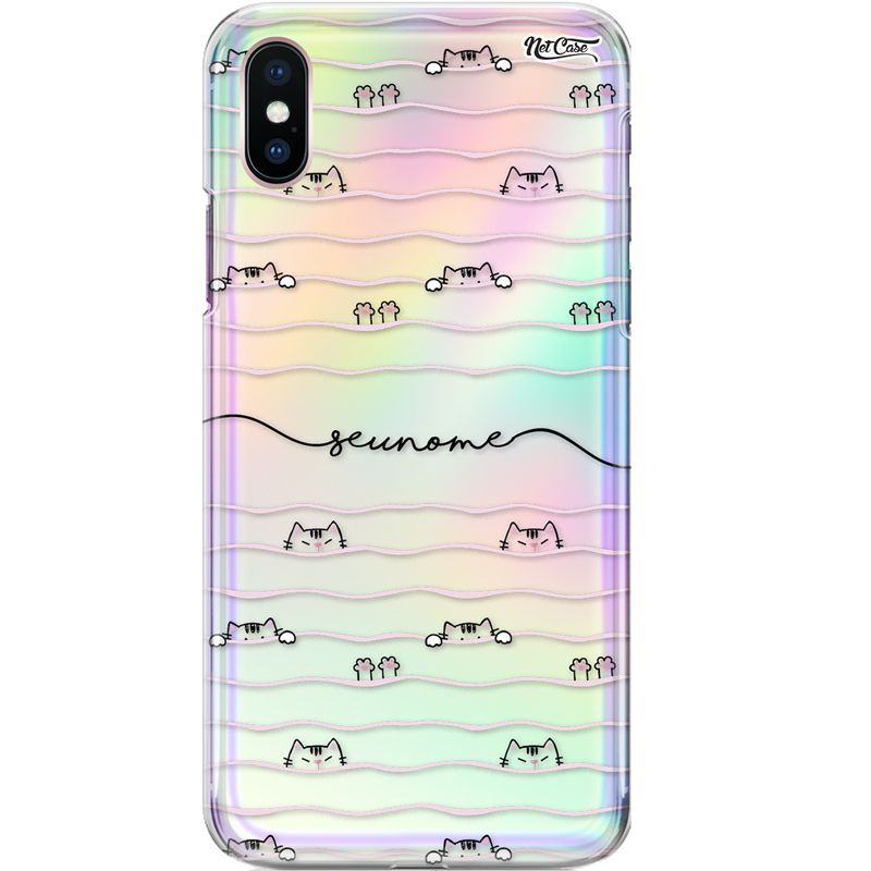 Capa Silicone NetCase Holográfica Nome Cat Lines