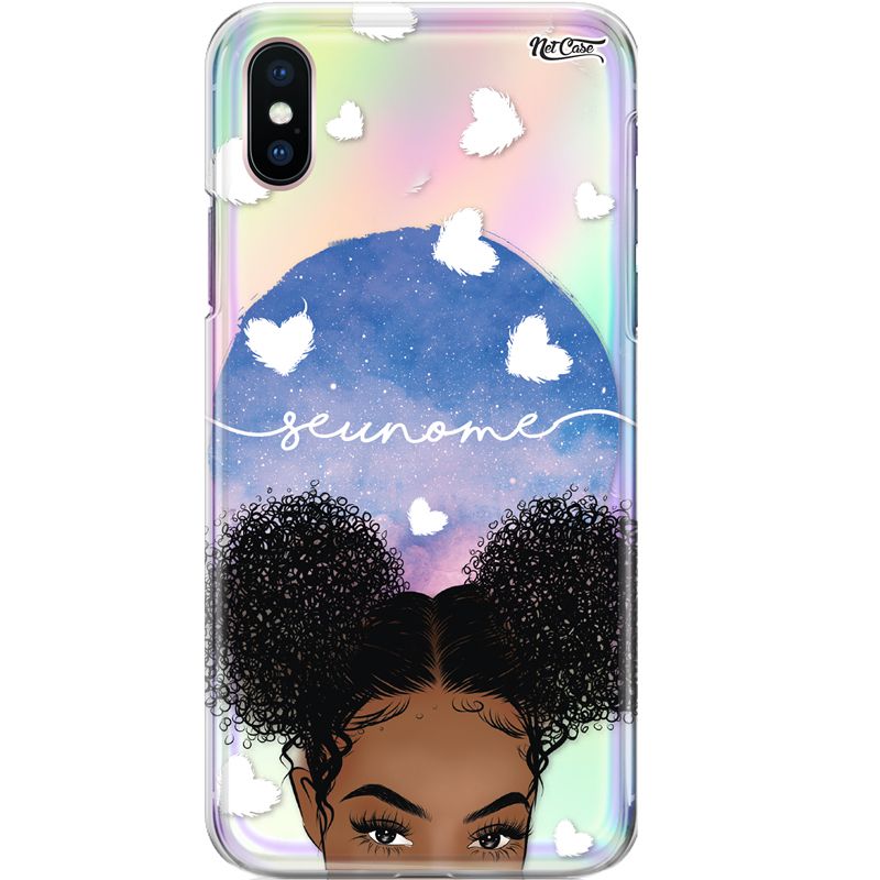 Capa Silicone NetCase Holográfica Nome Black Girl with Hearts
