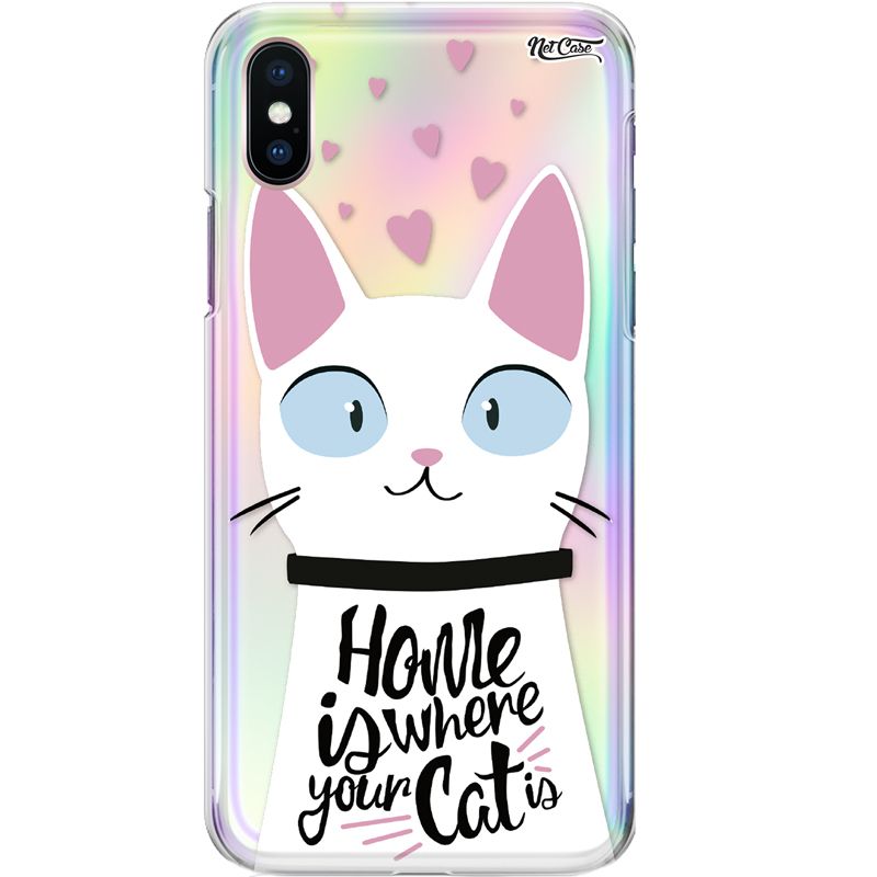 Capa Silicone NetCase Holográfica Home is Where Your Cat Is