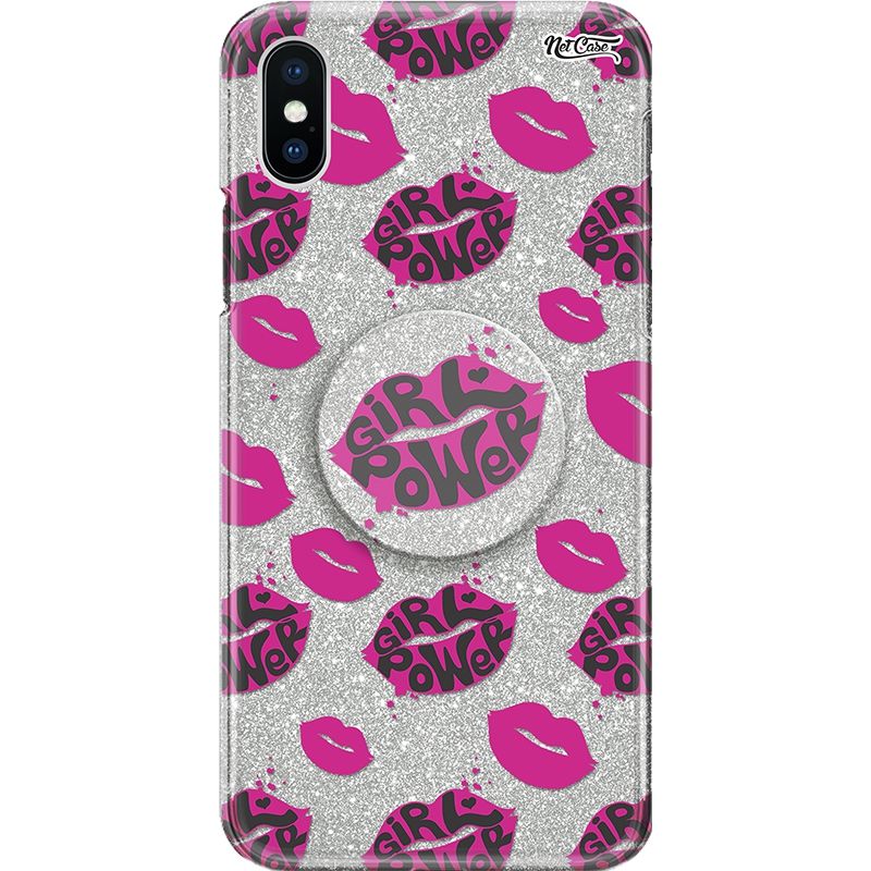 Capa Netcase Glitter + Pop 3in1 Prata - Lipstick Girl Power