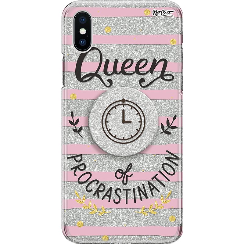 Capa Netcase Glitter + Pop 3in1 Prata - Queen of Procrastination