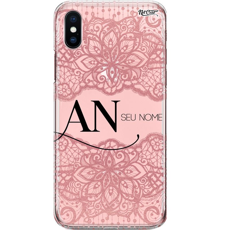Capa Silicone NetCase Transparente Nome Rendada Rosa