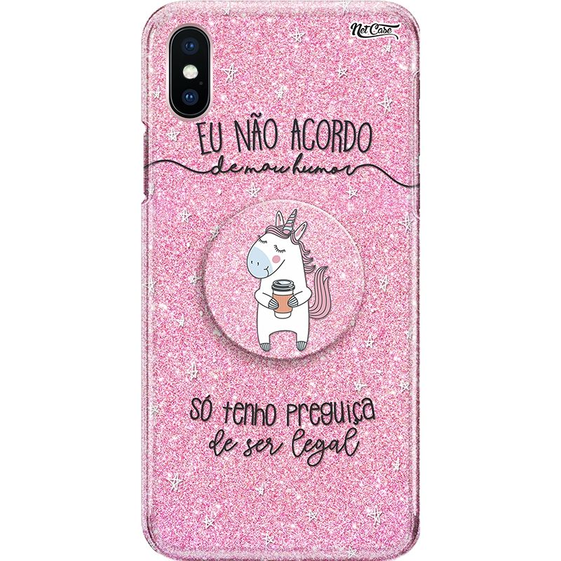 Capa Netcase Glitter + Pop 3in1 Rosa - Eu Não Acordo de Mau Humor...