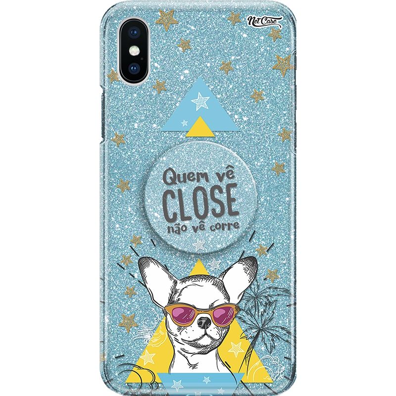 Capa Netcase Glitter + Pop 3in1 Azul - Quem Vê Close Não Vê Corre
