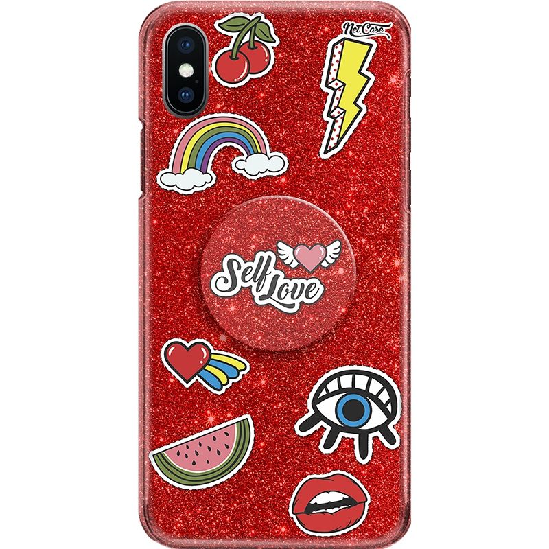 Capa Netcase Glitter + Pop 3in1 Vermelho - Stickers Self Love