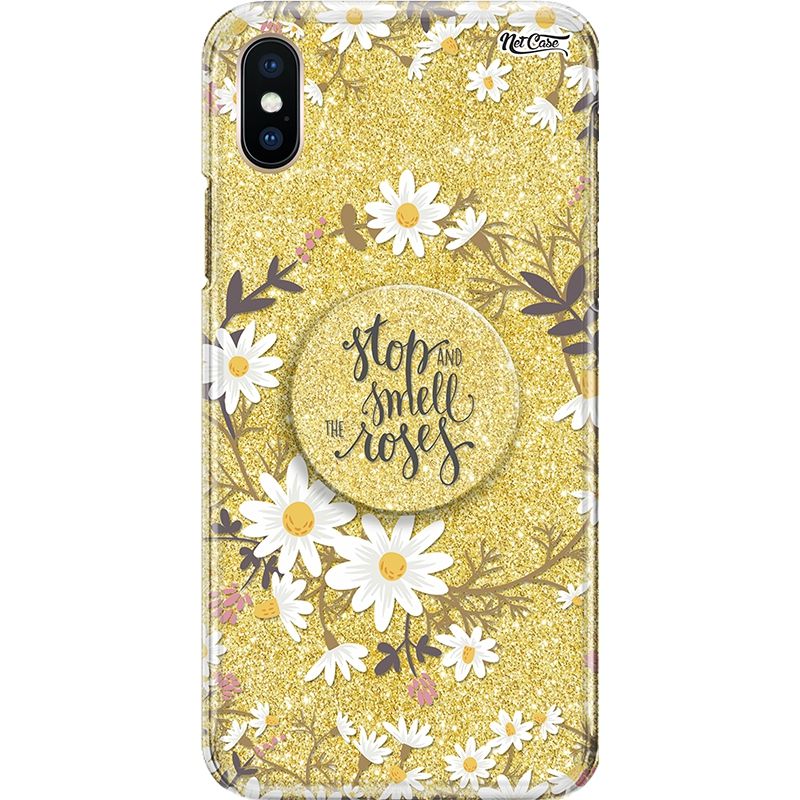 Capa Netcase Glitter + Pop 3in1 Dourado - Stop and Smell the Roses