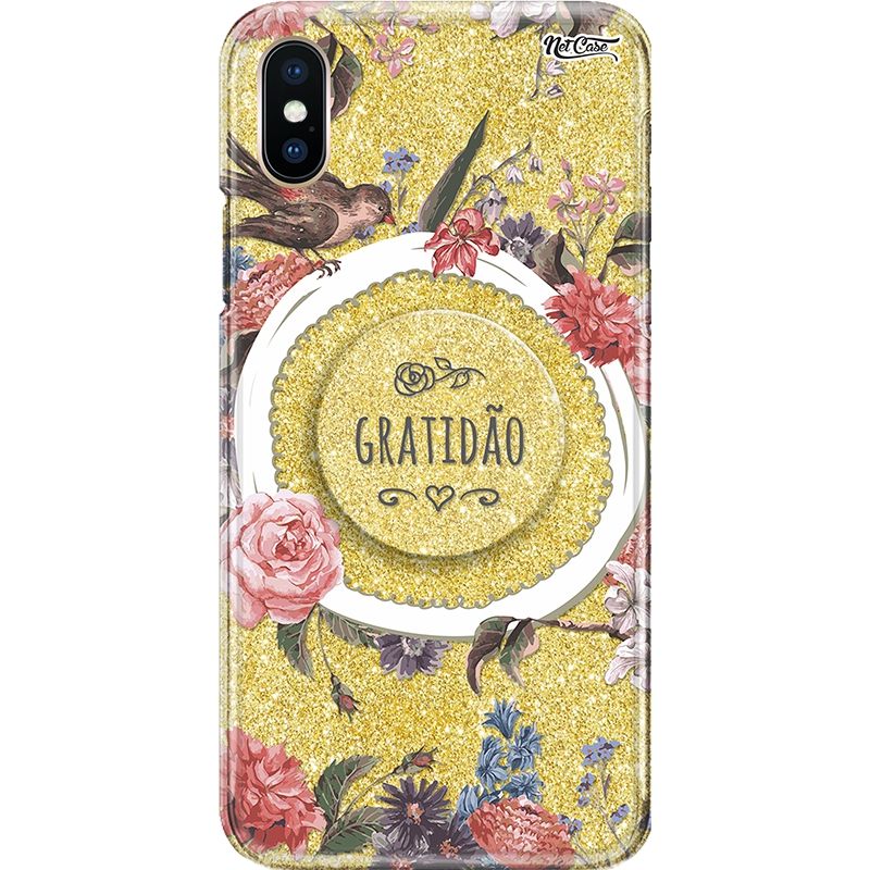 Capa Netcase Glitter + Pop 3in1 Dourado - Canários Gratidão