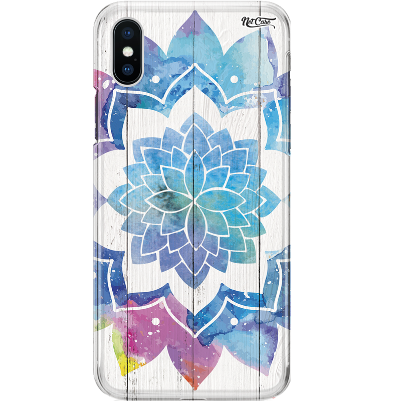 Capa Silicone NetCase Chapada Madeira Aquarela Mandala Azul