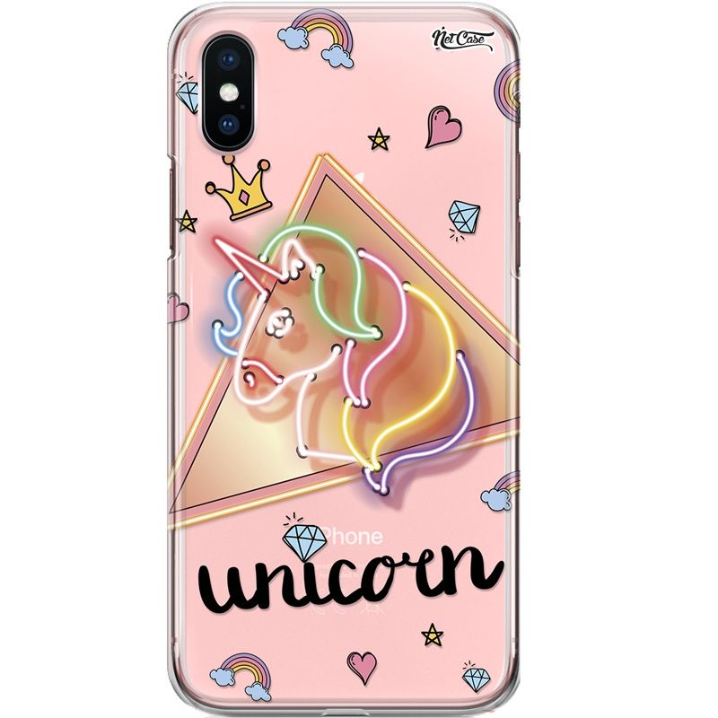 Capa Silicone NetCase Transparente Unicorn Triangle Neon