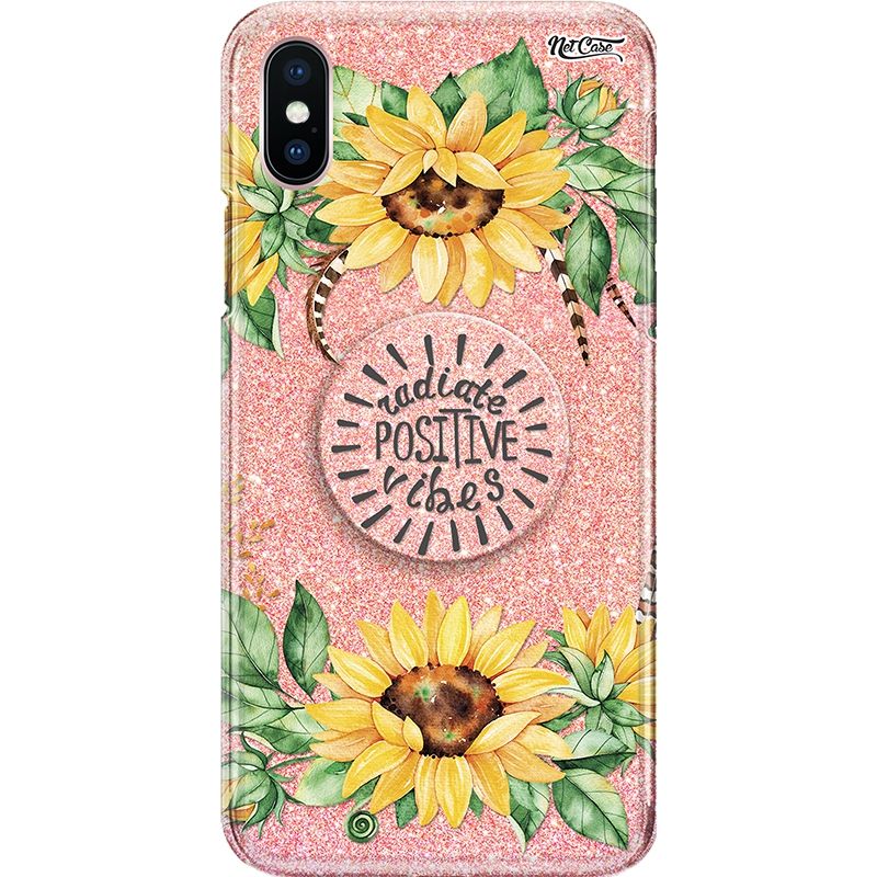 Capa Netcase Glitter + Pop 3in1 Rosê - Girassóis Radiate Positive Vibes