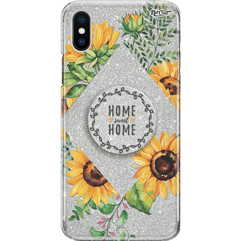 Capa Netcase Glitter + Pop 3in1 Prata - Girassóis Triângulo