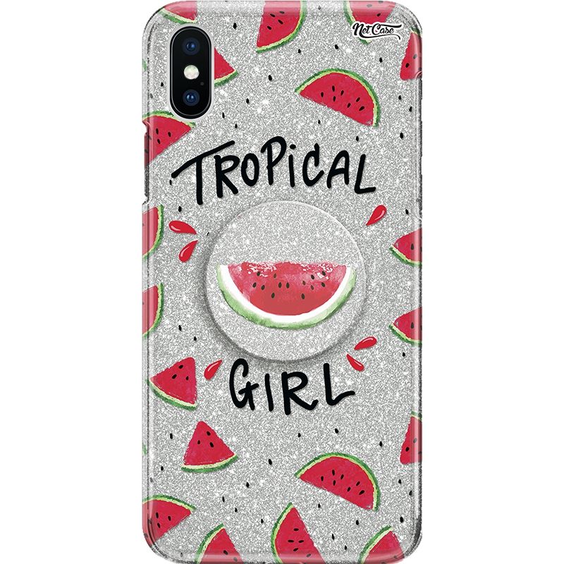 Capa Netcase Glitter + Pop 3in1 Prata - Tropical Girl