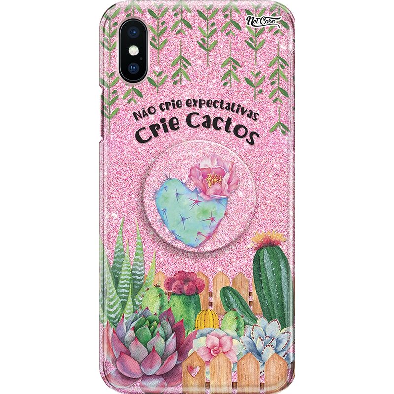 Capa Netcase Glitter + Pop 3in1 Rosa - Não Crie Expectativas, Crie Cactos