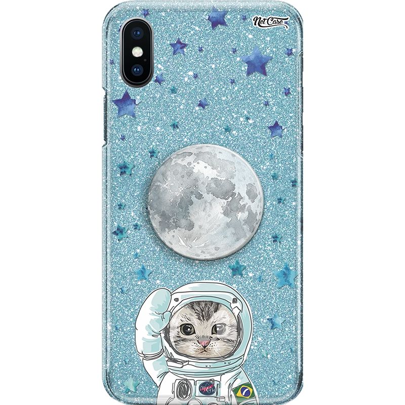 Capa Netcase Glitter + Pop 3in1 Azul - Lua Estrelas Meow Brasil