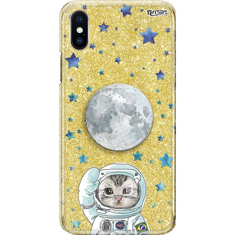 Capa Netcase Glitter + Pop 3in1 Dourado - Lua Estrelas Meow Brasil