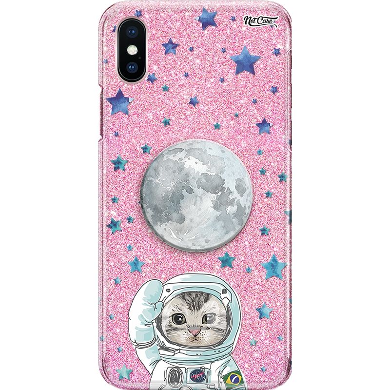 Capa Netcase Glitter + Pop 3in1 Rosa - Lua Estrelas Meow Brasil