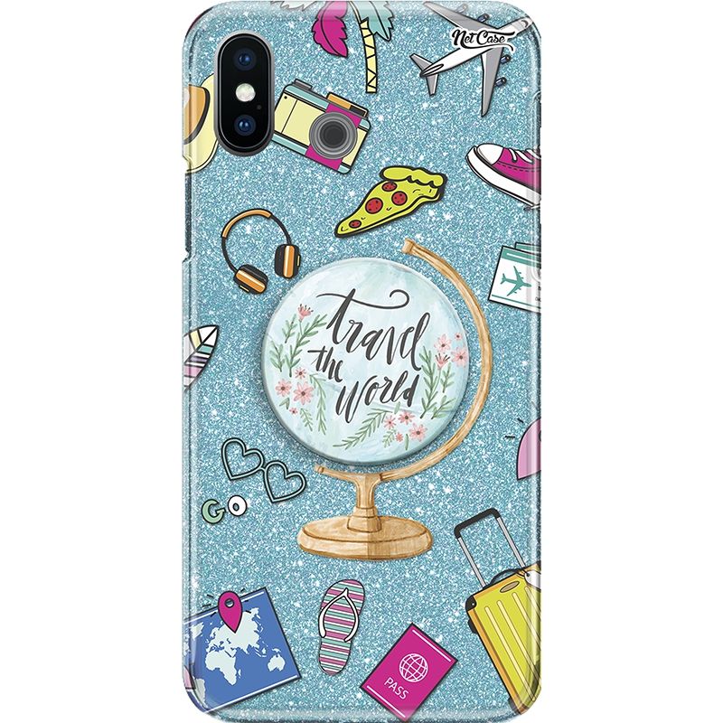 Capa Netcase Glitter + Pop 3in1 Azul - Travel the World