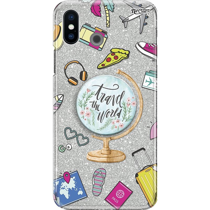 Capa Netcase Glitter + Pop 3in1 Prata - Travel the World