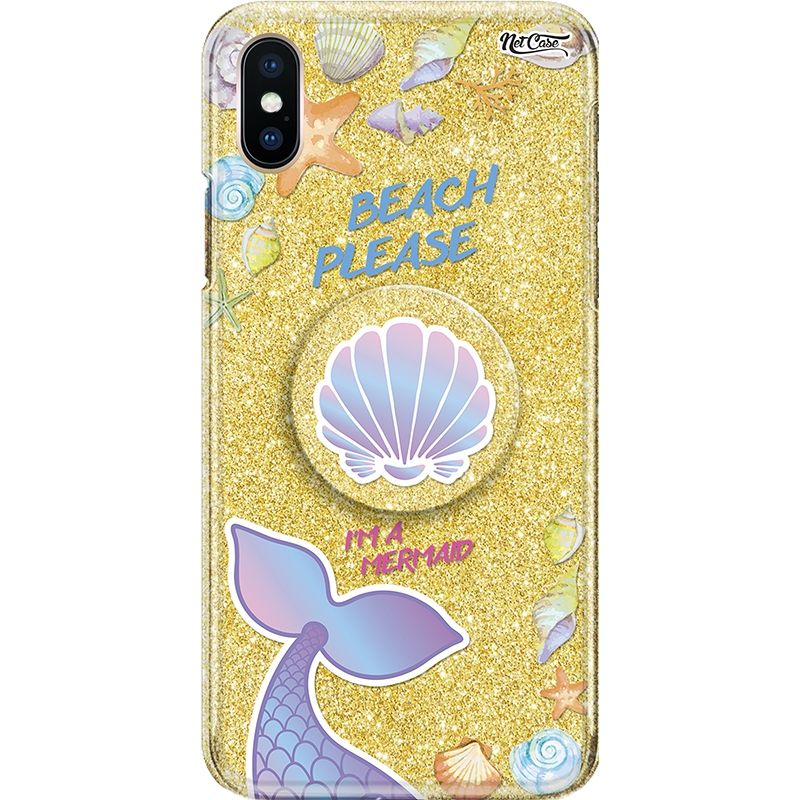 Capa Netcase Glitter + Pop 3in1 Dourado - Beach Please, I'M A Mermaid