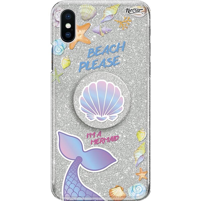 Capa Netcase Glitter + Pop 3in1 Prata - Beach Please, I'M A Mermaid