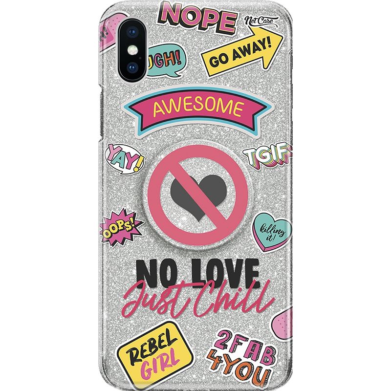 Capa Netcase Glitter + Pop 3in1 Prata - No Love, Just Chill