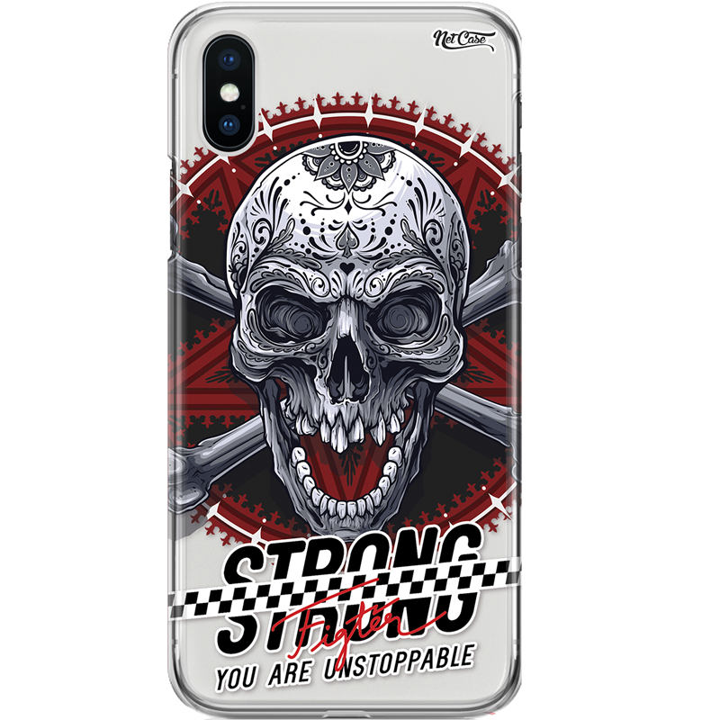 Capa Silicone NetCase Transparente Caveira: Strong Fighter