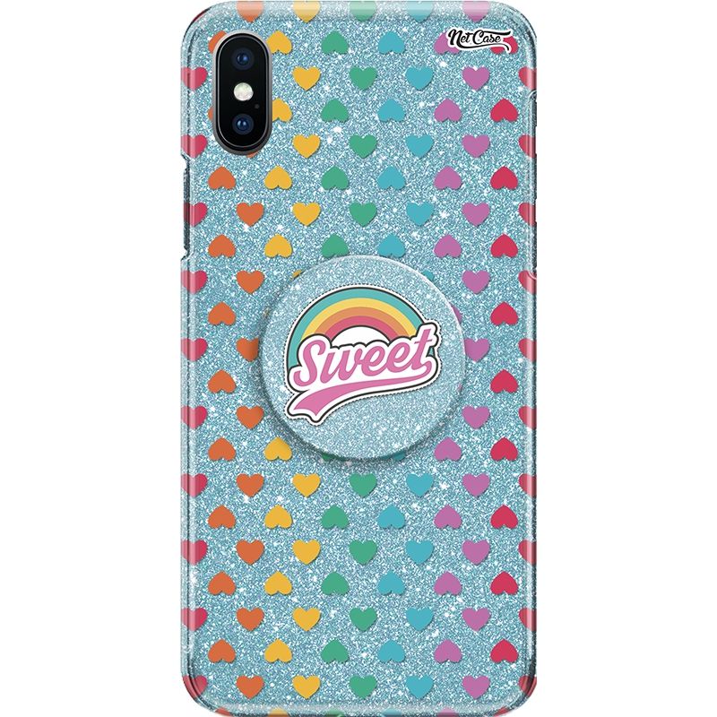 Capa Netcase Glitter + Pop 3in1 Azul - Coraçõezinhos Sweet