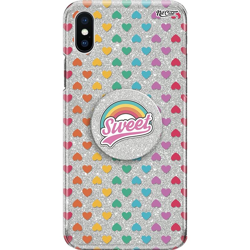 Capa Netcase Glitter + Pop 3in1 Prata - Coraçõezinhos Sweet