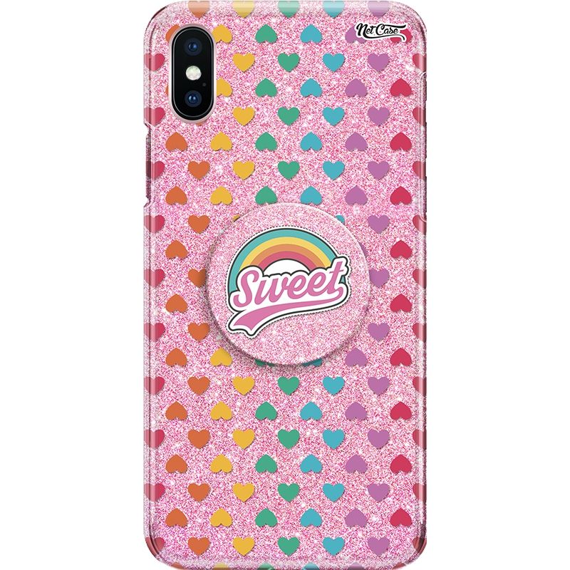 Capa Netcase Glitter + Pop 3in1 Rosa - Coraçõezinhos Sweet