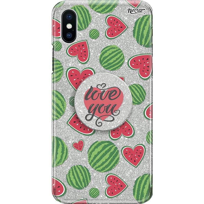Capa Netcase Glitter + Pop 3in1 Prata - Melancias Coração