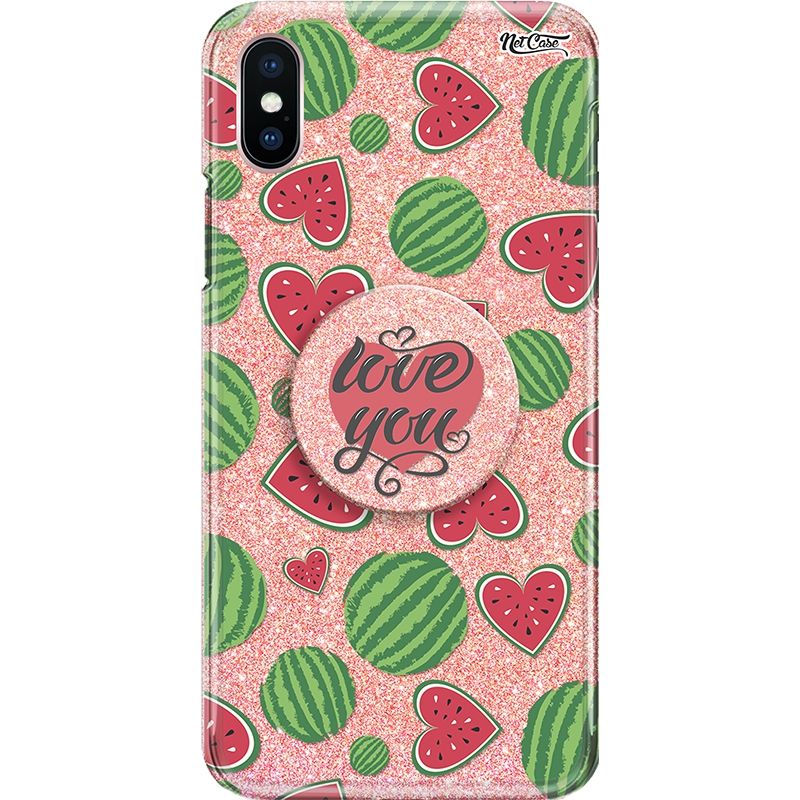 Capa Netcase Glitter + Pop 3in1 Rosê - Melancias Coração