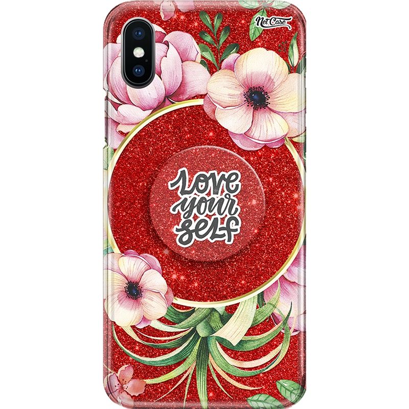 Capa Netcase Glitter + Pop 3in1 Vermelho - Flores Love Yourself