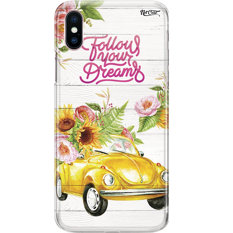 Capa Silicone NetCase Chapada Madeira Fusca Girassol: Follow Your Dreams