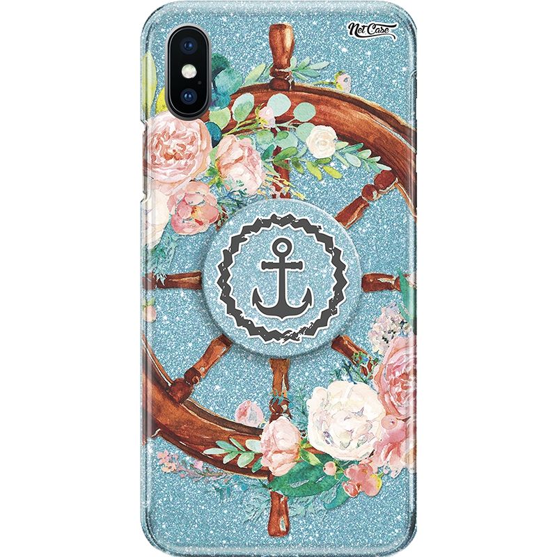 Capa Netcase Glitter + Pop 3in1 Azul - Helm w/ Flowers